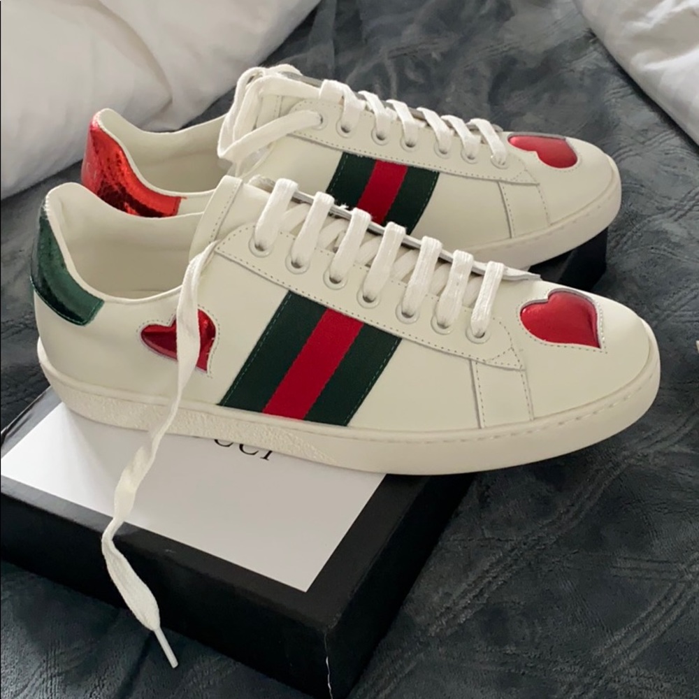 Gucci White Sneakers with Red and Green Accents
